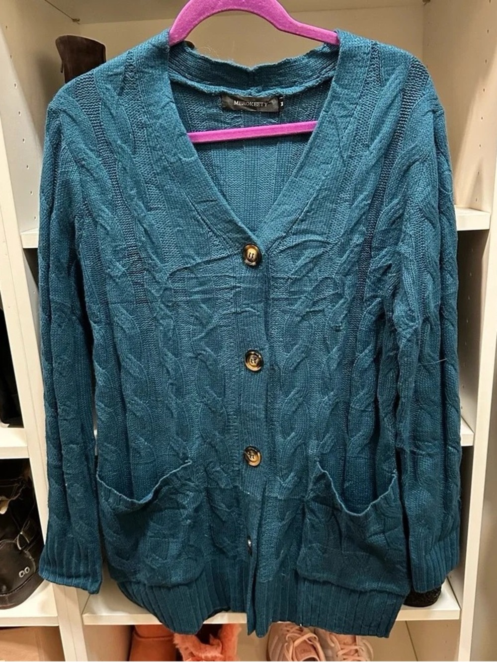Madewell Teal Cable Knit Button-Front Cardigan